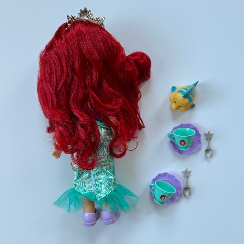 Disney Princess Ariel Doll Tea Time with Flounder, Tea Cups Disney Doll - Picture 6 of 6
